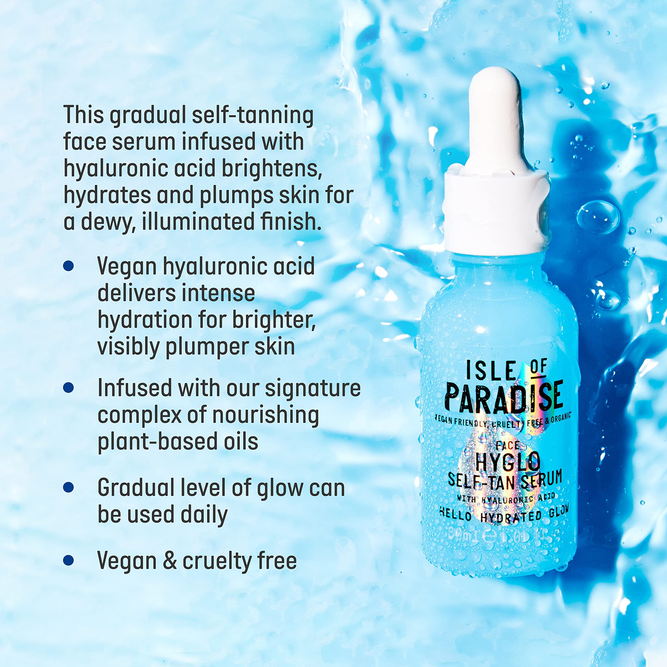 Isle of Paradise Hyglo Face Hyaluronic Self Tan Serum - Hydrating and Brigtening Gradual Tan Facial Serum, Vegan and Cruelty Free, 1.01 Fl Oz